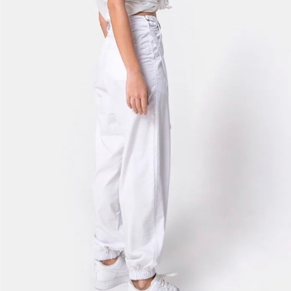 Motel Rocks White Jubie Cargo Utility Trousers Drill Tapered Leg Large UK 16-18 - Picture 4 of 13